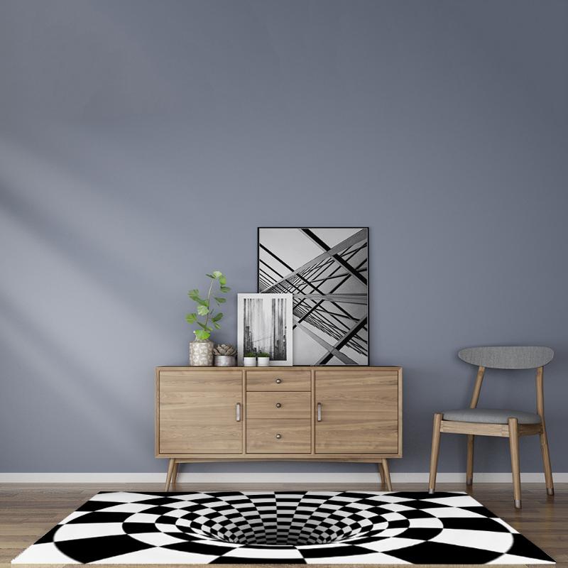 

3D White Black Parlor Carpet Mat Flannel Non-slip Decor Floor Area Rug Doormat Bedroom Bedside Geometric Carpets for Living Room, No.6