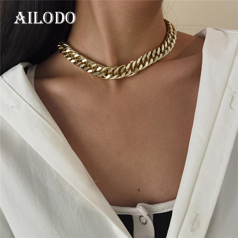 

Ailodo Thick Chain Chokers Necklace For Women Gold Silver Color Punk Short Necklace Collier Fashion Jewelry Girls Gift 20NOV27