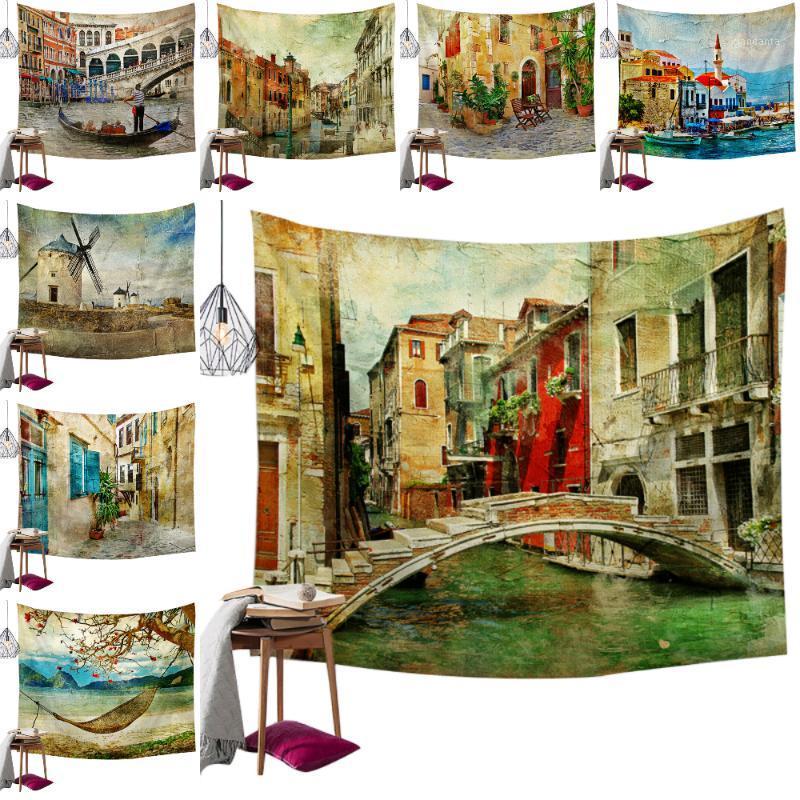 

Architecture Series Wall Hanging Tapestry Polyester Blanket Art Wall Carpet Background Rug Living Room Decoration1