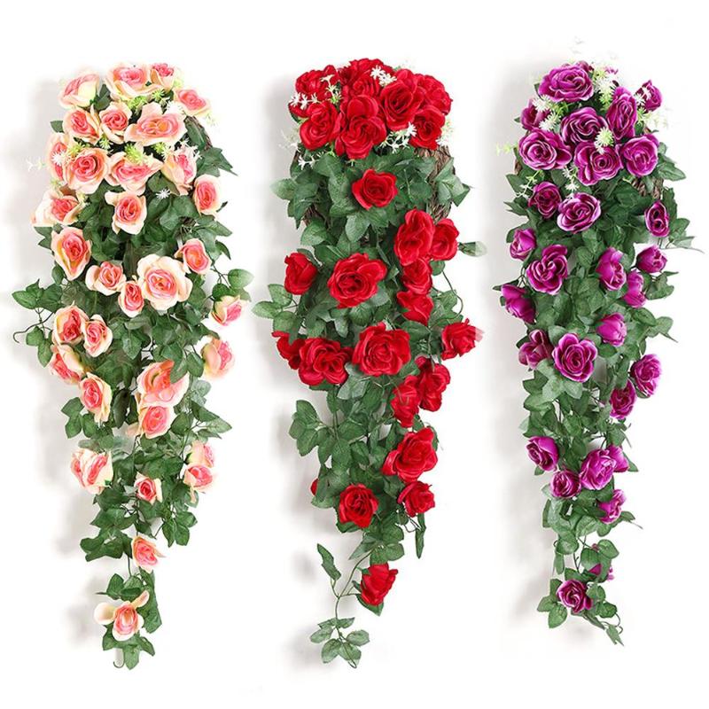 

Artificial Rose Flowers Cloth Handmade Fashion Plastic Beautiful Festive Simulation Rose Vines Fake Flower Party Supplies, Red