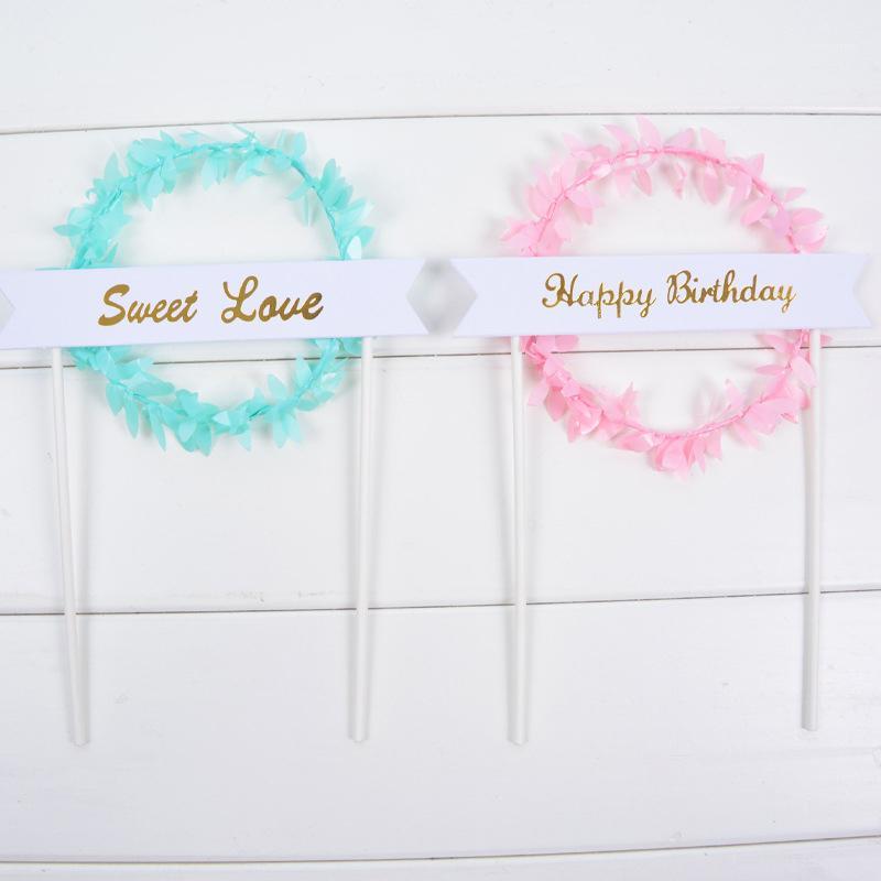 

10pcs 20*14cm DIY Rattan Wreath Happy Birthday Sweet Love Cake Decor Ice-cream Cupcake Toppers Picks Kids Birthday Party Decor1