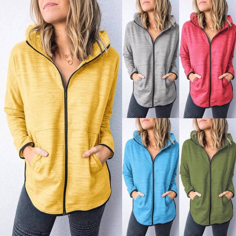 

Women' Jackets Plus Size Fashion Hooded Jacket Coat Casual Sports Loose Pockets Solid Overcoat Female Winter Long Sleeve Womens Outerwear, Blue