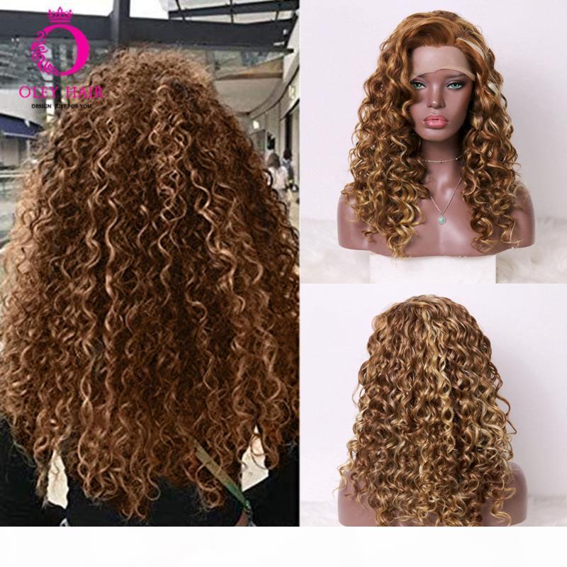 

OLEY Brown Wig Heat Resistant Drag Queen Synthetic Lace Front Wig Highlight Blonde Kinky Curly Punk Ombre Wigs For Black Women, Brown ombre wig