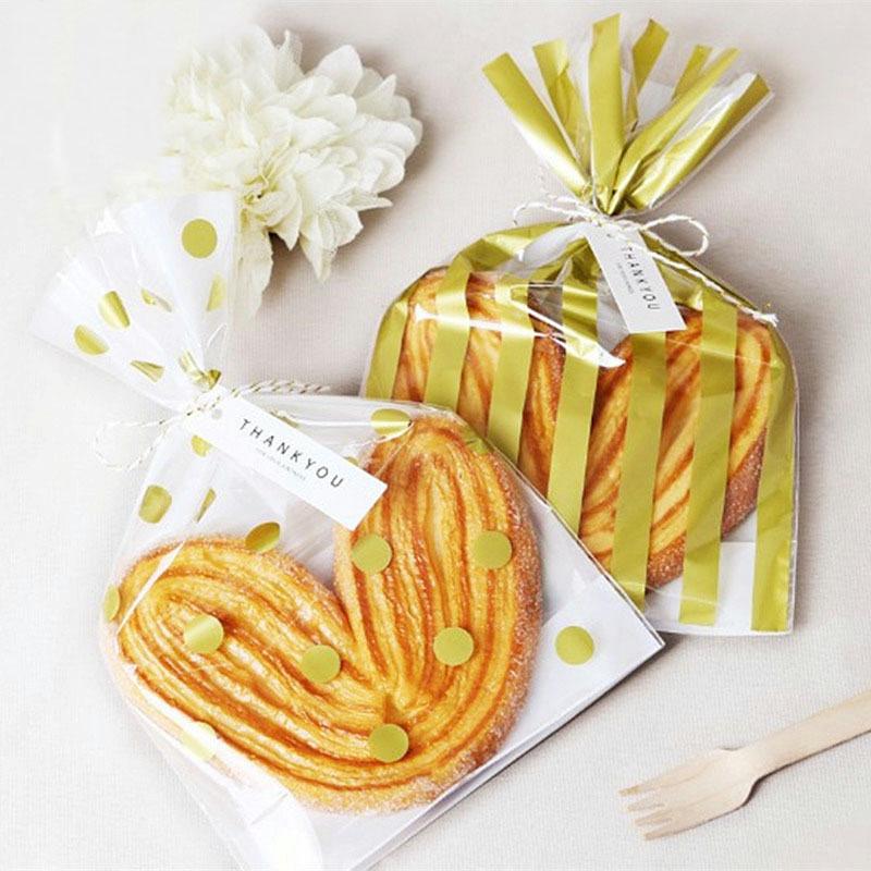 

50pcs Stripes Vertical Biscuit Bag Bread Candy Packaging Bag Flat Pocket Wedding Party Decoration Self-standing Sealing Gift