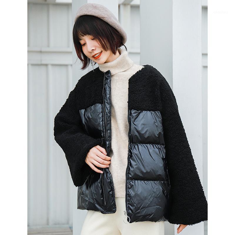 

2018 autumn winter new solid color stitching lamb hair loose down1, No.2