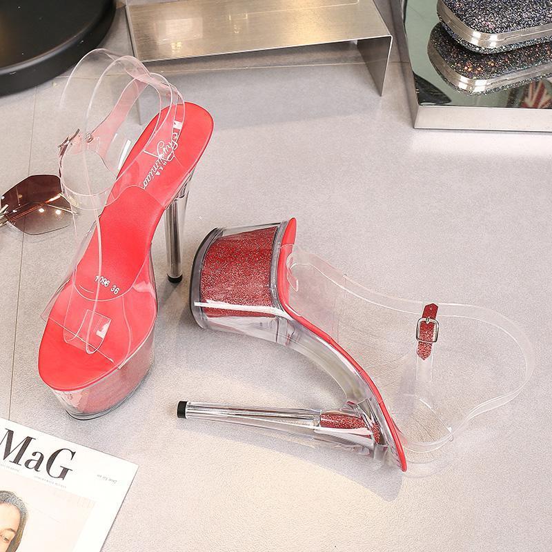 

2021 Summer Elegant Women 17cm Fetish High Heels Nightclub Sandals 7cm Platform Crystal Sandals Glitter Big Size Female Shoes1, 17cm high heels