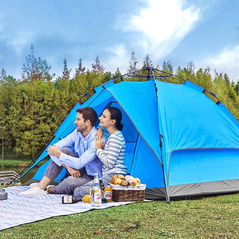 

Camping Fast-Opening Large-Capacity Automatic Tent Double-Layer Self-Driving Tour Park Glass Pole