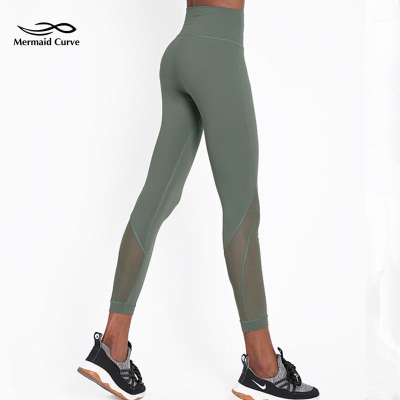 

Mermaid Curve Net Yarn Patchwork Yoga Pant Women Sweat-Naturally Wicking Breathable Leggings Gym Fitness Mid-Waist Running Pants1, Black