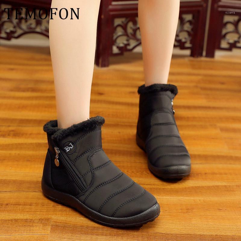 

Snow Boots Women Waterproof Winter Shoes Casual Winter Women Ankle Boots Warm Zip Flat Shoes Fur Big Size Botas Feminina HVT5221, Blue
