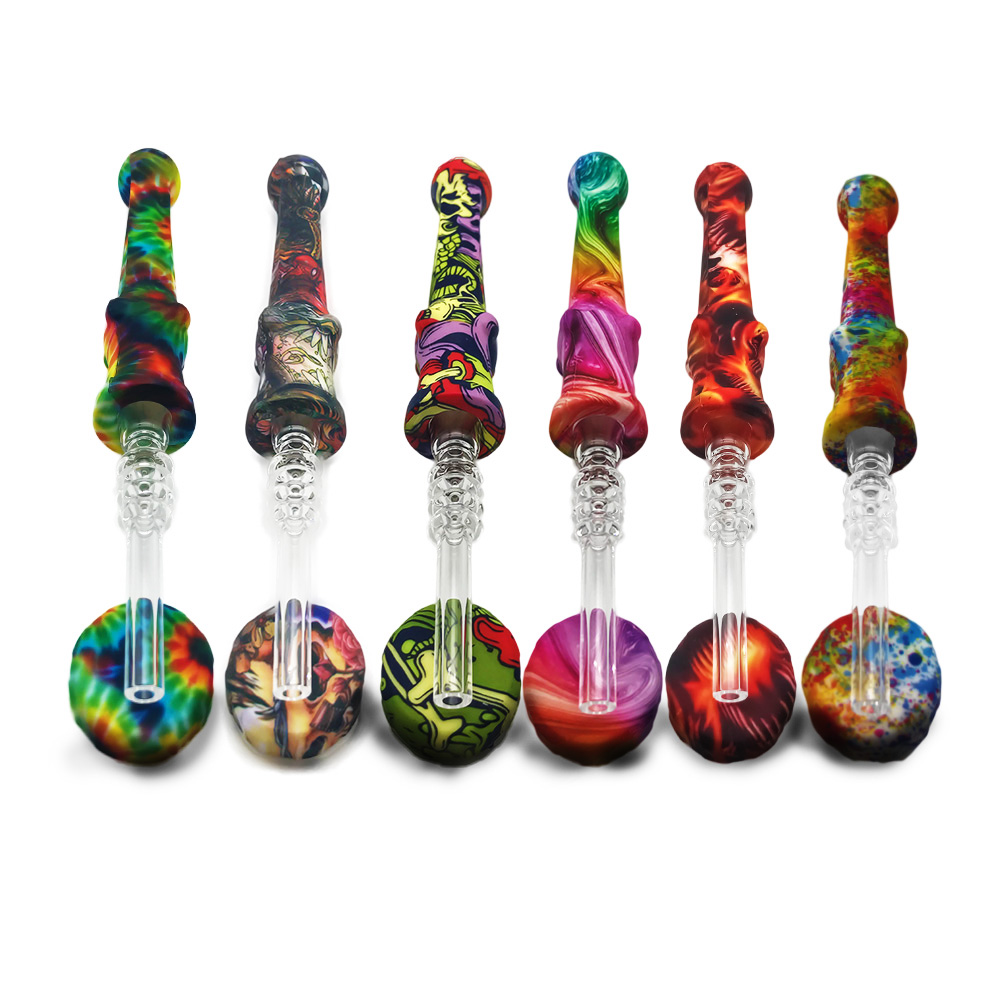 

Silicone Nectar Collector Pipe Equipped with 14mm Stainless Tip Quartz Tip Silicone Oil Smoking Accessories For Wax Dab DHL Free