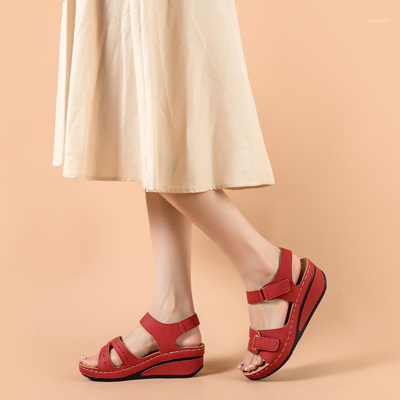 

Women Mid Heel Sandals Hollow Out Sewing Retro Wegdes Female Open Toe Platform High Quality Shoes Gladiator Sandals1, Red