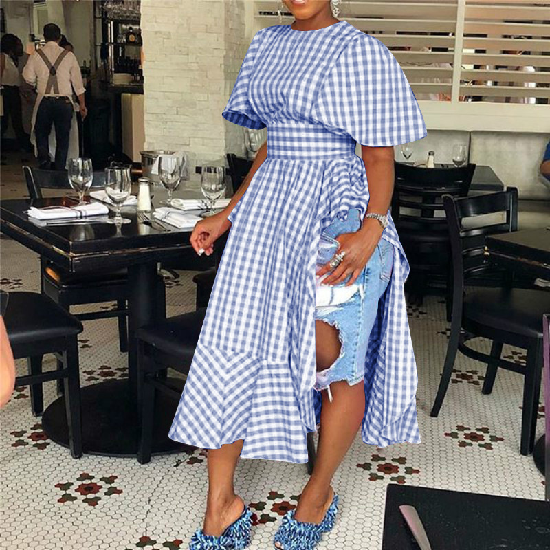 

2021 New Sexy Split Summer Vintage Plaid High Waist Long Women Plus Size Night Club Party Es N2dz, Pink