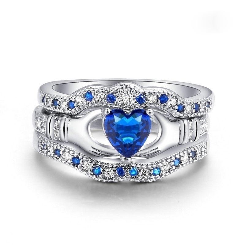 

3 pcs/set Fashion Rhinestoens Zircon Ring Set For Women Jewelry Accessories Engagement Bridal Heart Wedding Band