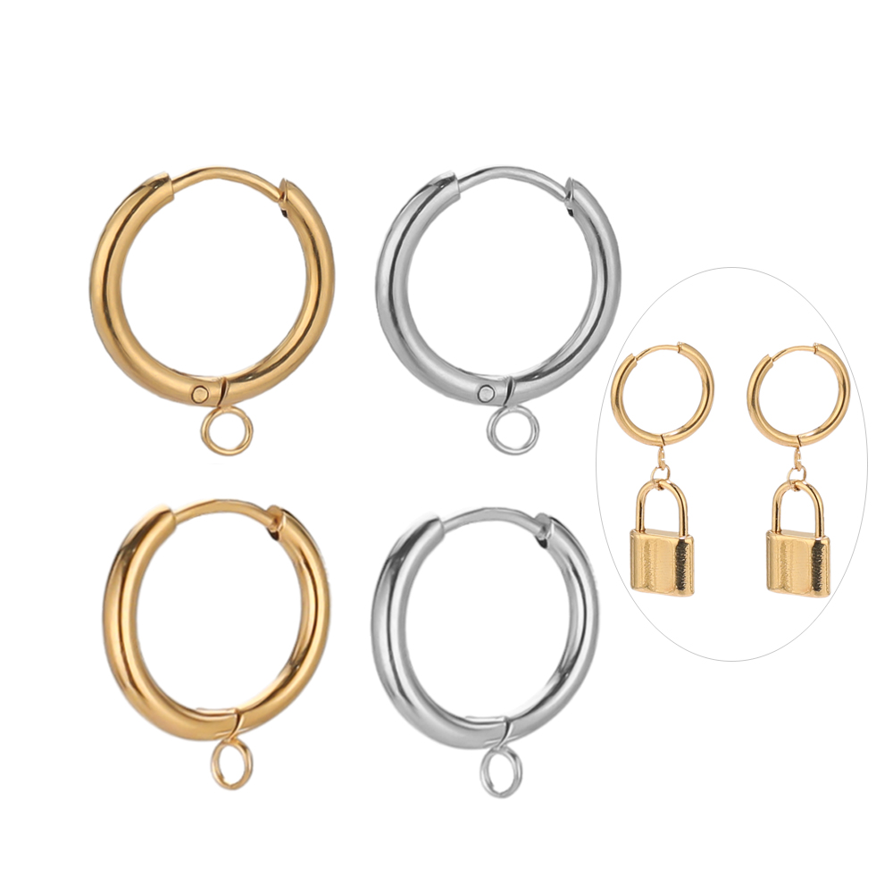 

10pcs Stainless Steel 18k Gold Plated Huggie Earrings Hooks with Loop Ear Post Jump Ring for DIY Jewelry Making Findings