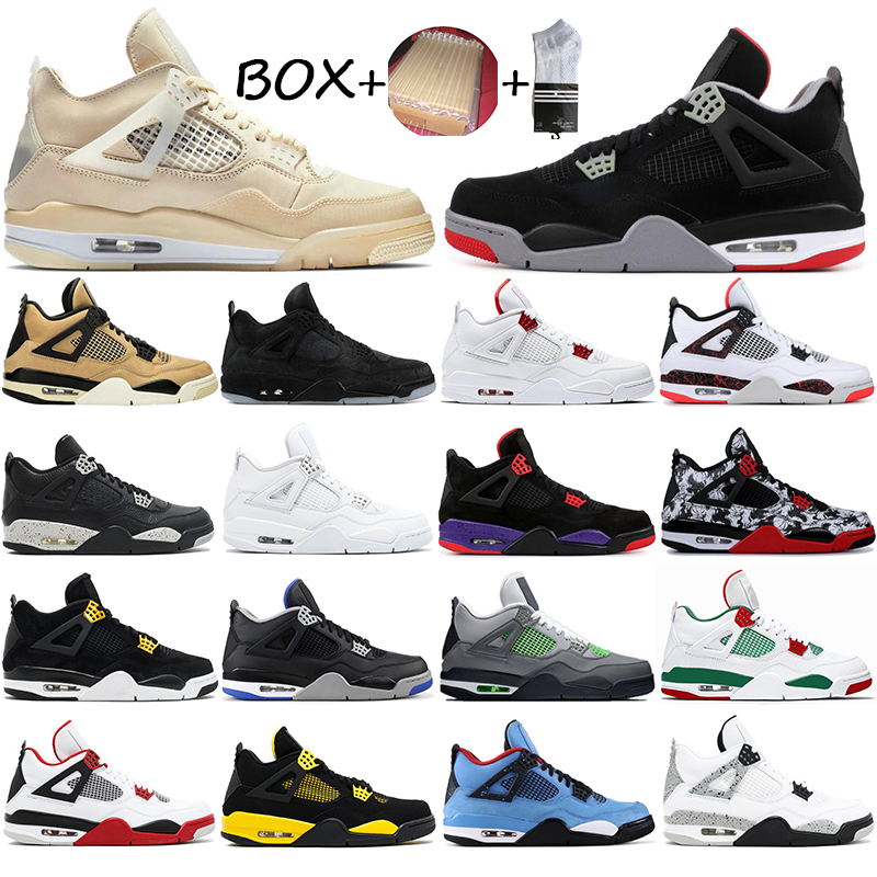 

With free socks Men Basketball Shoes good Quality 4 4s BRED tattoo MOTORSPORT TORO BRAVO OREO fire red Sports Sneakers EUR 40-47, #10 white cement