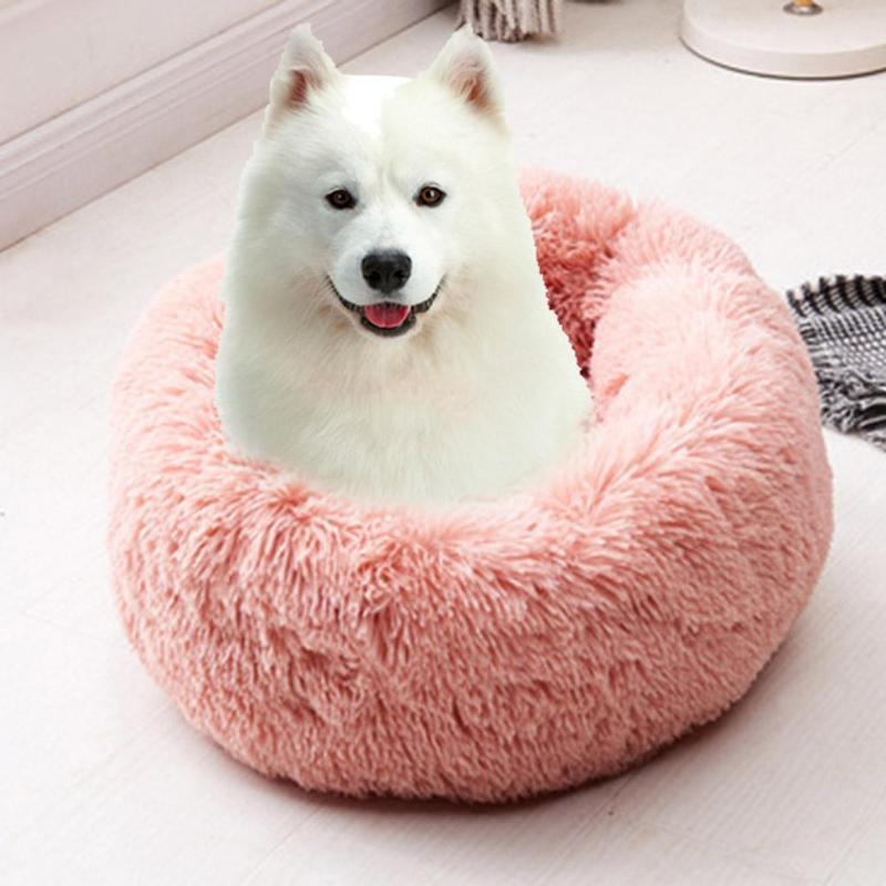 

Foldable Super Soft Dog Bed Washable Long Plush Dog Kennel Deep Sleep Round House Velvet Sofa Bed For Basket Mat1, Beige