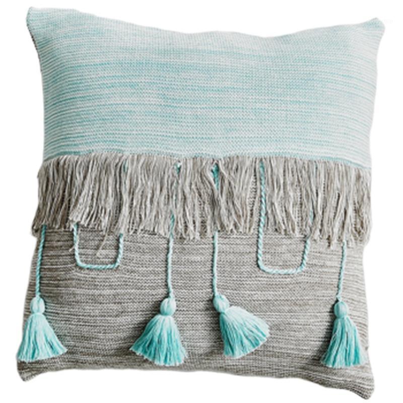 

Cushion Cover Decorative Pillow Case Modern Cotton Knitting Colorful Crash Design Tassel Coussin Room Bedding Decor-Green+Grey1, Light grey