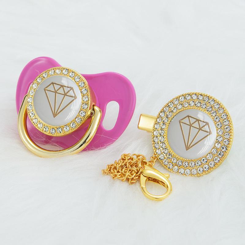 

MIYOCAR 14 colors can choose gold bling diamond pacifier and pacifier clip set BPA free dummy bling unique design1