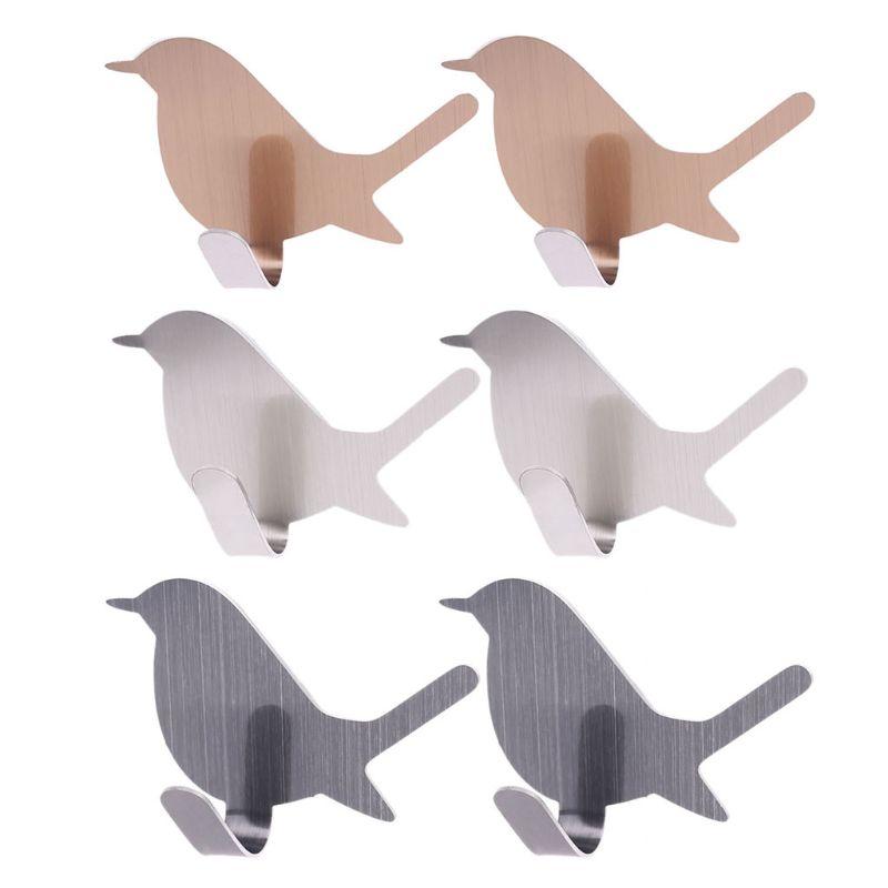 

2pcs Cute Bird Shaped Decorative Stainless Steel Wall Door Clothes Coat Key Hanger Hook Rack Multi-Purpose Hooks