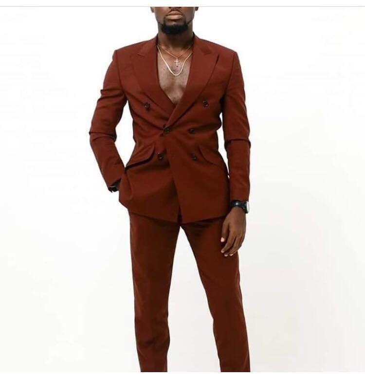 

Brown Double Breasted Men Suits Slim Fit Costume Homme 2 Pieces Terno Prom Tuxedos Wedding Groom Prom Blazer (Jacket+Pants, Pink
