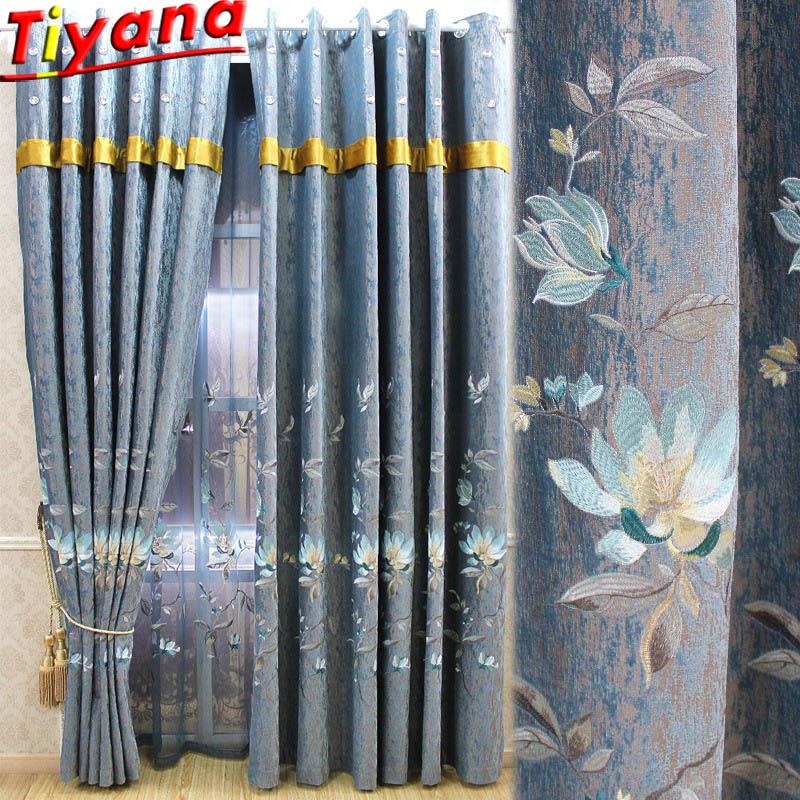 

Luxury Embroidery Tulle Curtains for Living Room Blue/Purple/Golden Blackout Curtains for Bedroom Sheer Tulle Voile X-HM031#WS, Tulle 01