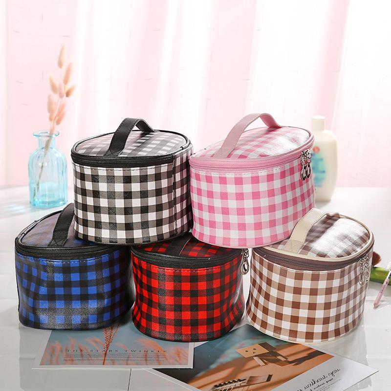 

Plaid Makeup Bag Women`s Large Cosmetic Bag Neceser Make-up Box Case Waterproof Fashion Travel Storage Portable Toiletry kit, Red