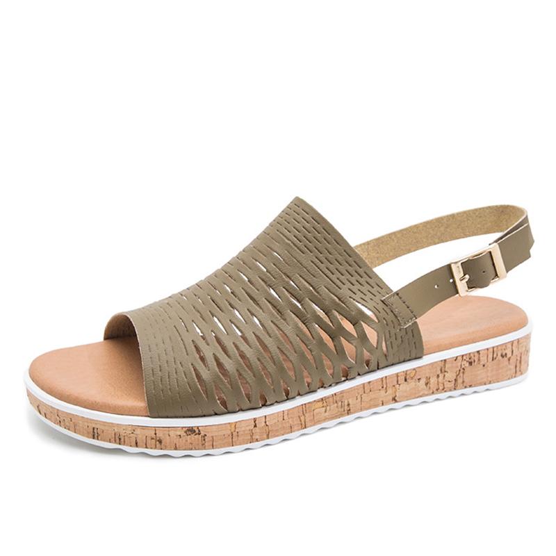 

Women Hollow Back Strap Sandals Flats Shoes Female High Quality Hot Fashion Non Slip Footwear Cool Pu Leather 2021 New Summer, Green