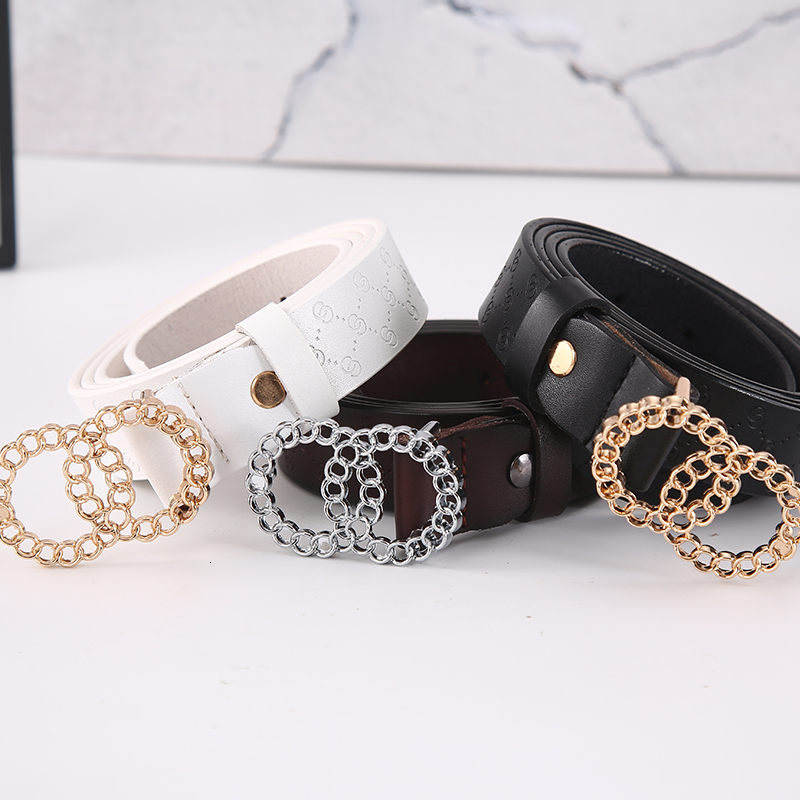 

2021 New Brand Fashion High-quality Luxury Designer Women's Casual Belt, Exquisite Double-loop Metal Buckle Nc6s, Black