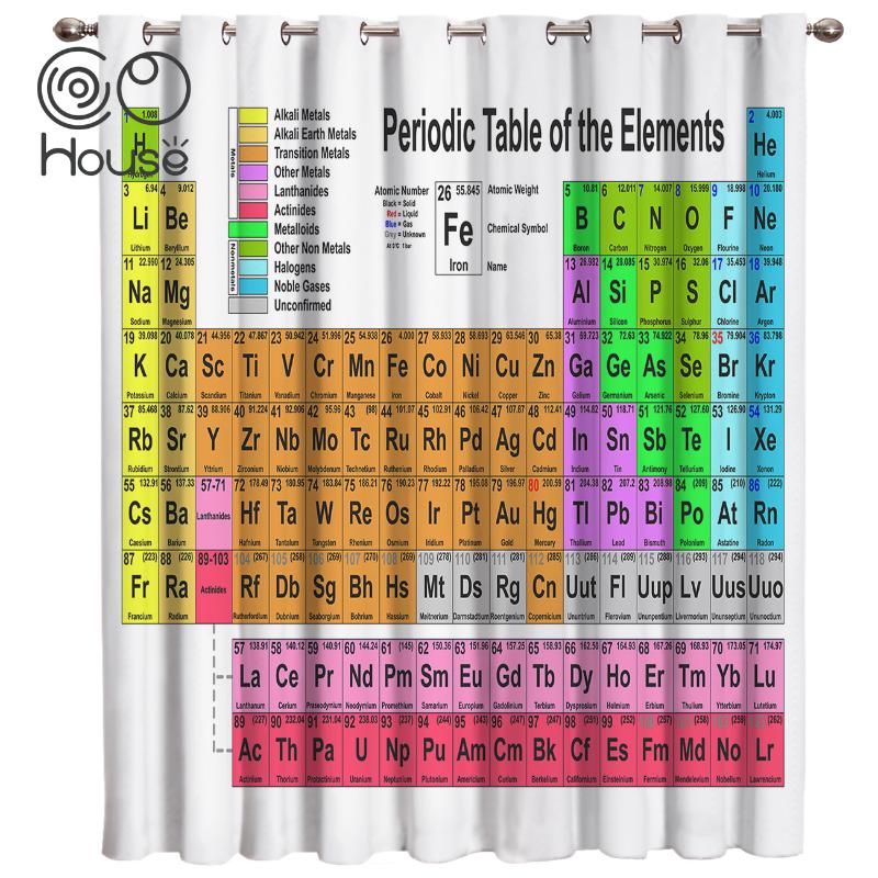 

COCOHouse Periodic Table Of Elements Curtains Bedroom Fabric Kids Window Treatment Hardware Sets Window Curtain Panels Sheer, Lex05596