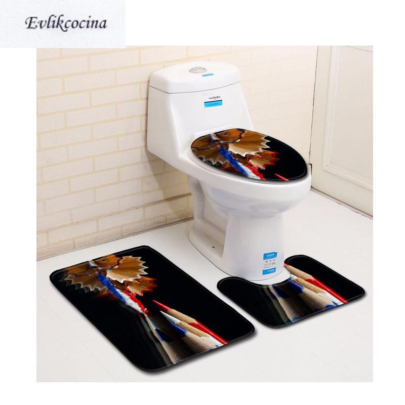 

Free Shipping 3pcs Color Pencil Shavings Banyo Paspas Bathroom Carpet Toilet Bath Mat Set Pad Tapis Salle De Bain Alfombra Bano