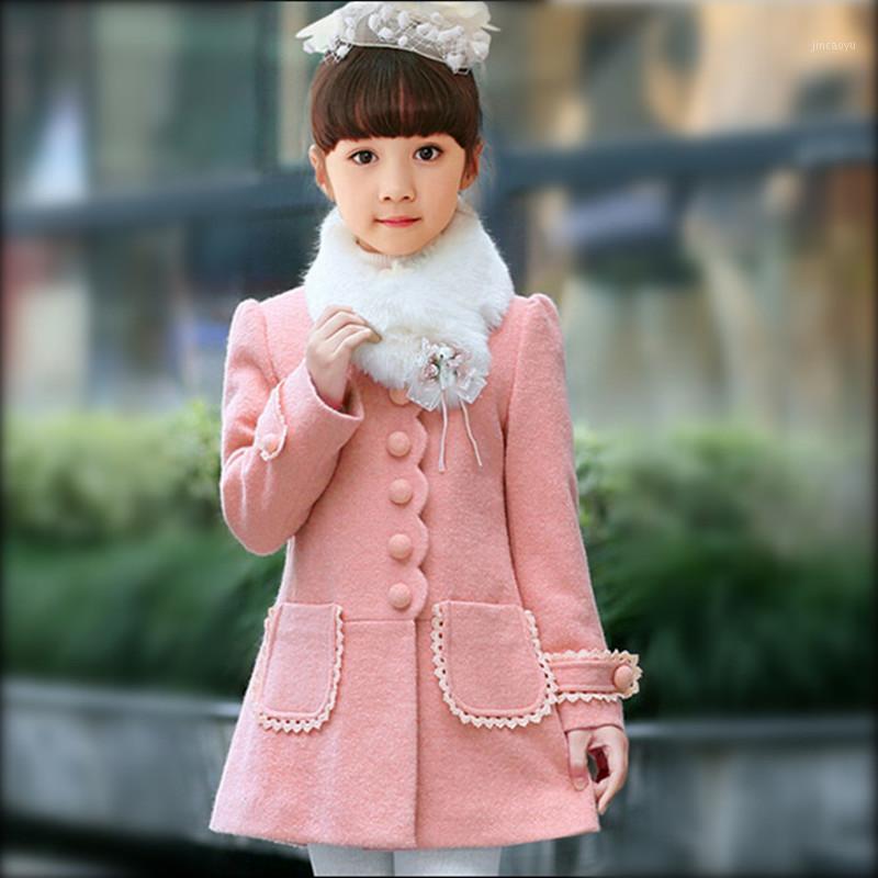 

Autumn Girls Cotton Long Woolen Coat Kid Cute Outerwear Clothes Toddler Children Clothes Winter Middle-Length Solid Woolen Coat1, Red