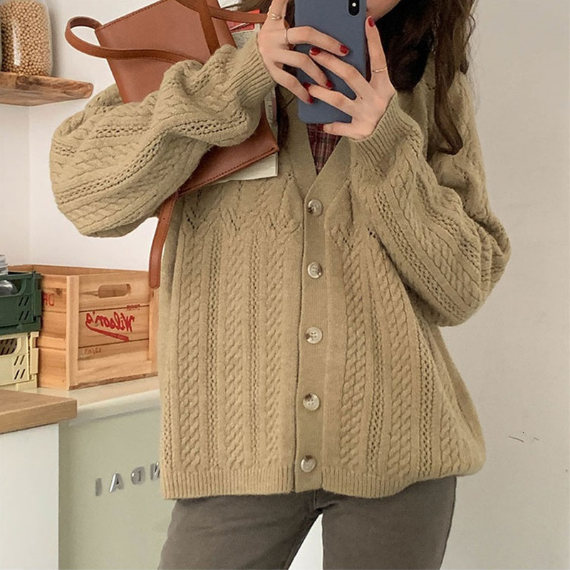 

2021 New 3 colours Korean autumn soild color torsion knitted thick cardigans womens sweaters (x1663) KNDT, Purple