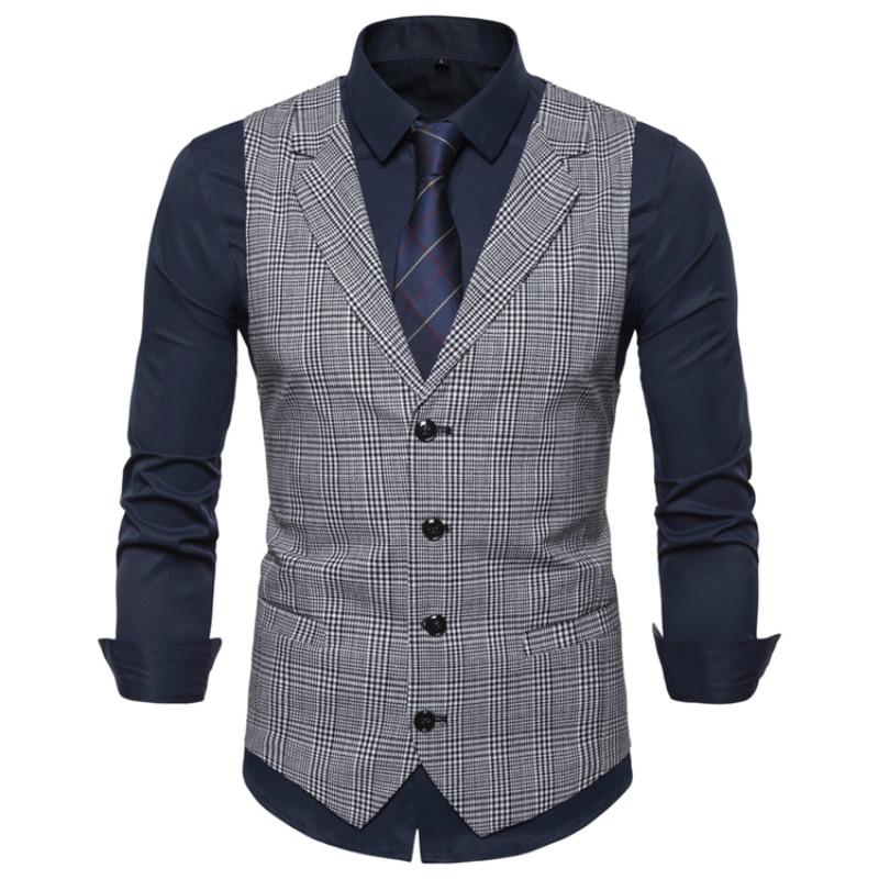 

Plaid Suit Vest for Men The Groom's Wedding Plaid Fashion Business Casual Vest Single Breasted Waistcoat, Dark gray