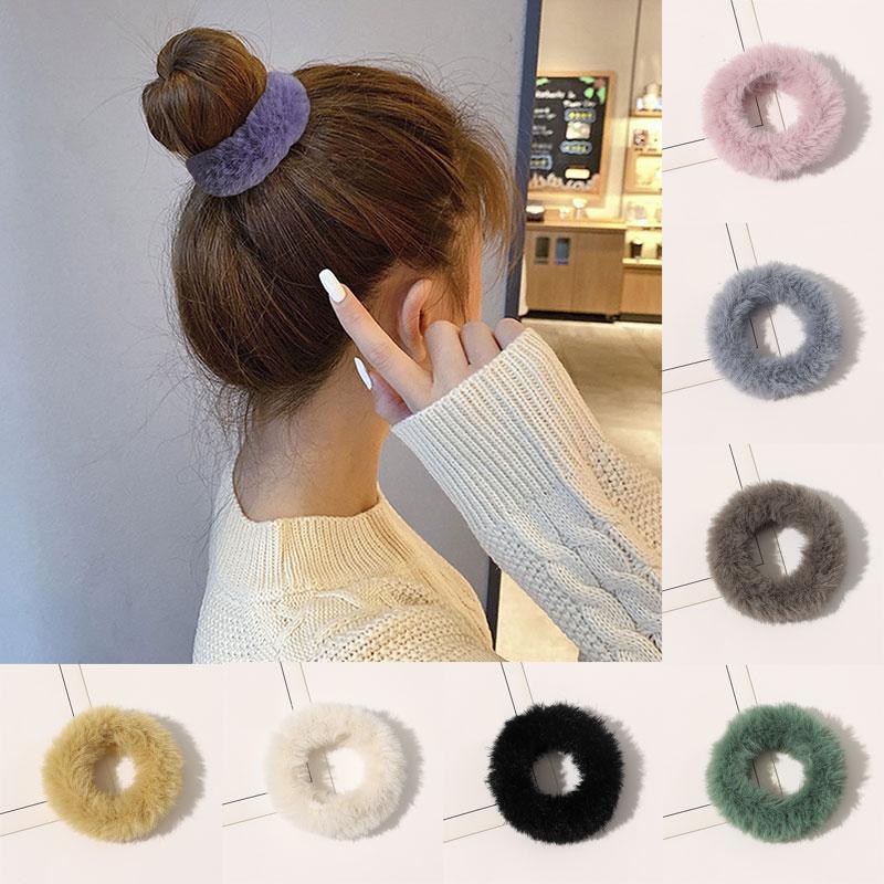 

Furry Seamless Elastic Scrunchies Elastic Hair Bands Warm Ponytail Holder For Women Girl 2020 New Fashion Plush Fur