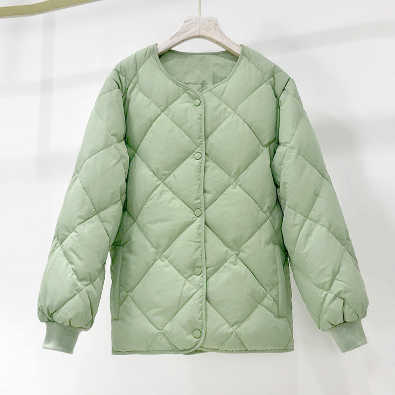 

2021 New Women Autumn Ultra Light White Short Jacket Single Breasted Long Sleeve Down Parkas Female Coat O08L, Beige