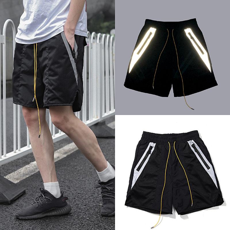 

High Street Sports Shorts Stitching Reflective Men Women Summer Style Drawstring Shorts