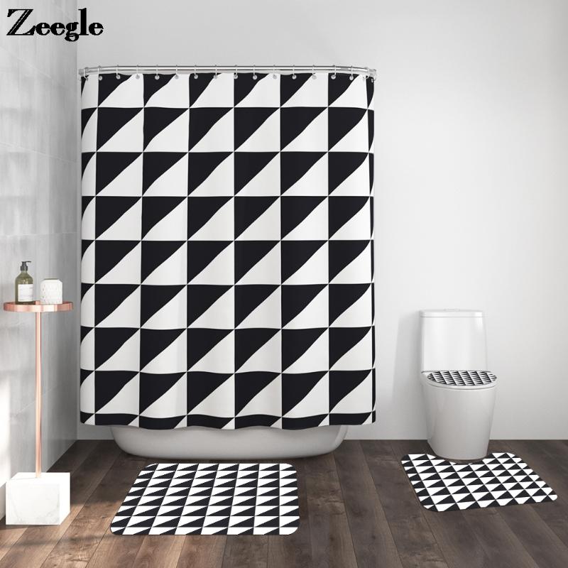 

Nordic Style Printed Bath Mat and Shower Curtain Set Anti Slip Toilet Seat Cover Mat Absorbent Bathroom Foot Rug Carpet Set