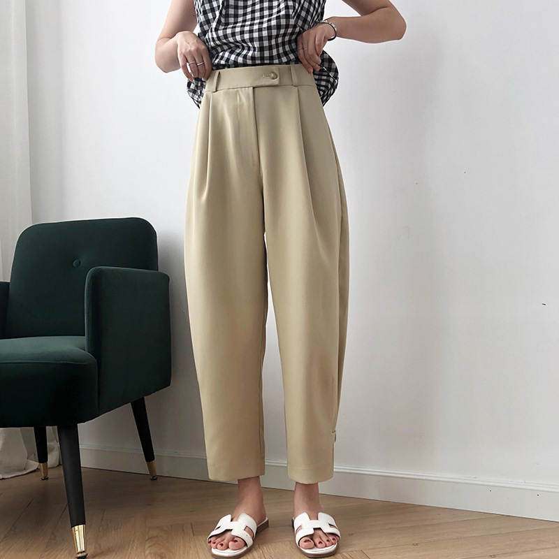 

2021 New Spring Casual Pure Color High Waist Straight Chic Women Ankle Length Pants Female Trousers 0jbi, Khaki