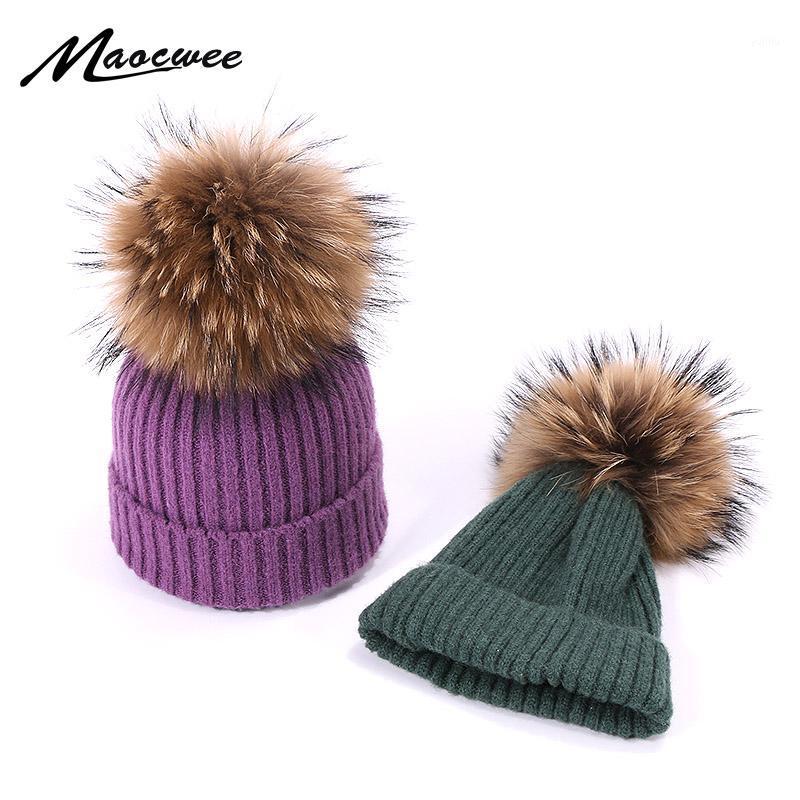 

Winter Cute Wool Beanie Hats With Real Fur Pompons For Children Crochet Knit Skullies Beanies Girls Boys Outdooor Thick Warm Hat1