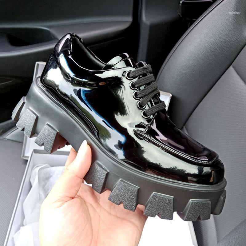 

Platform Single Shoes Woman Black Lace Up Zapatos De Mujer Casual Patent Leather Ladies Shoes New Height Increasing Women1, As shown