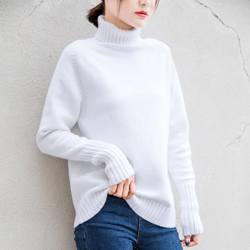 

2021 New Loose Thick Warm Turtleneck Sweater Winter Knit Tricot Jumper Female Tops Jersey Women Sweaters and Pullovers Xbnr, Black