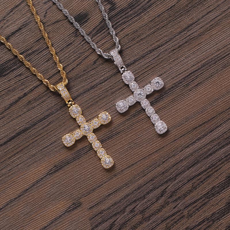 

Brass Setting CZ Cross Pendant Iced Out Cubic Zircon Hip Hop Gift Jewelry Men Necklaces CN332