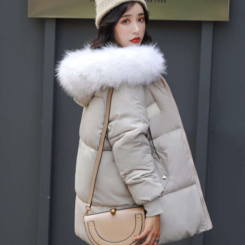 

Winter Autumn Quilted Fur Collar Warm Female Cotton Casual Zipper Parkas with Hood Outerwear Women's Coat Nn81, White