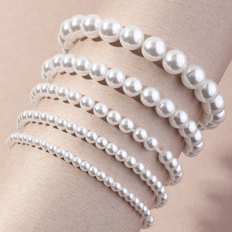 

Imitation Pearl Beaded Bracelets Multi Storey Hand String Elastic Line Fashion Women Chain Bracelet Charm Love Jewelry Accessories 5nz N2, Black