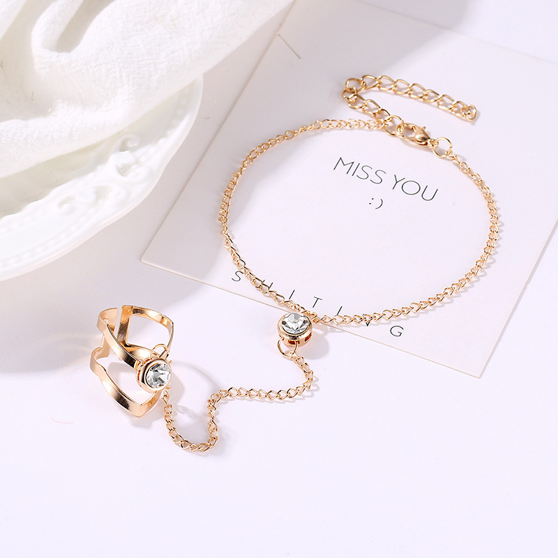 

Artificial Diamond Inlay Hand Chain Hollowing Out Leaf Originality Ring Fashion Gold Plated Hand Ornament Jewelry Accessories 2 2mh P2, Golden;silver