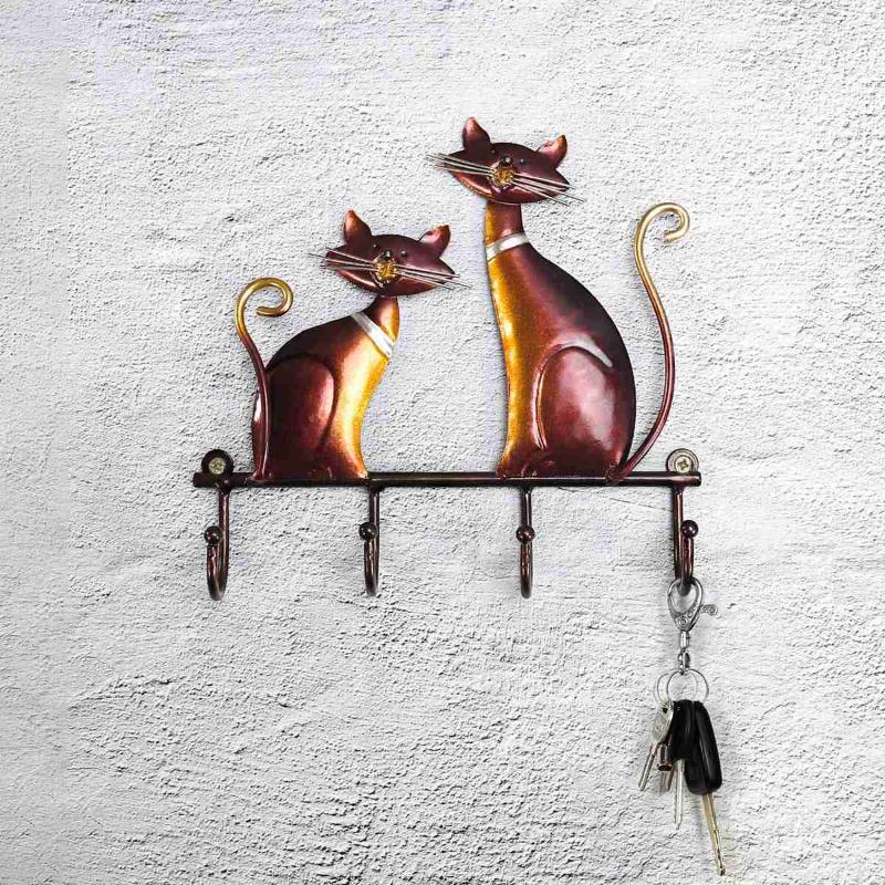 

Iron Cat Wall Hanger Hook Decor 4 Hooks for Coats Bags Wall Mount Clothes Holder Decorative Gift