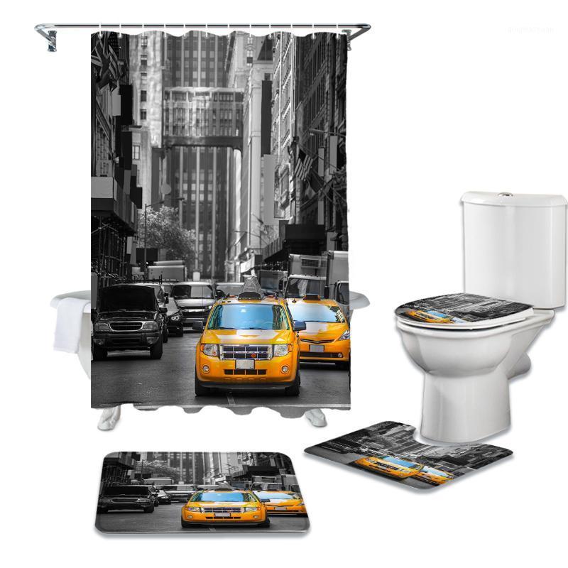 

Manhattan Cityscape Yellow Taxi Shower Curtains Bathroom Curtain Bath Sets Toilet Cover Mat Non-Slip Washroom Rug Set1