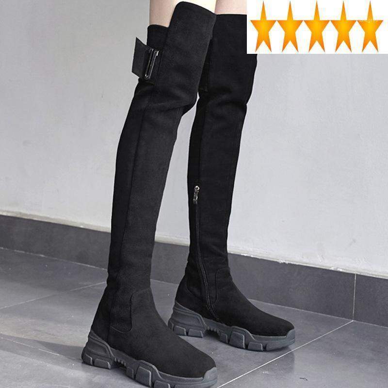 

Leather Slim Black Thick Genuine Bottom Womens Over The Knee Winter Fashion Hot Sexy Round Toe Female Nubuck Knight Boots1, Khaki