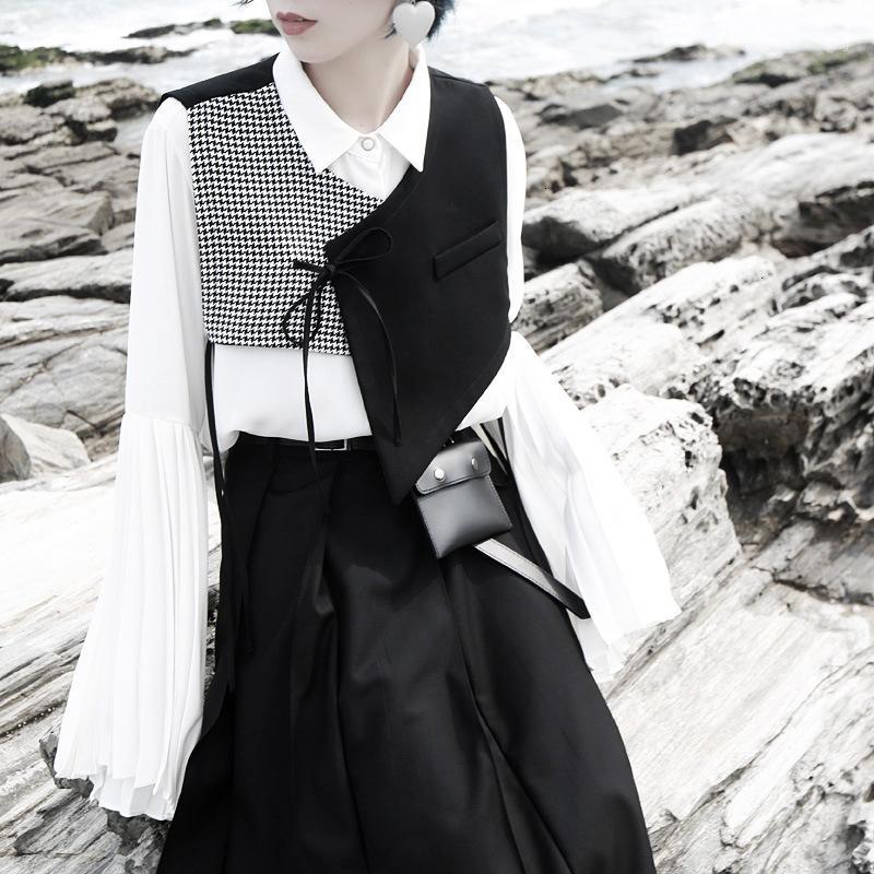 

Patchwork Striped Hit Color Women' Vest V Neck Sleeveless Lace Up Irregular Autumn Vests Female Fashion 2019 New Tide D7561, Aspicture