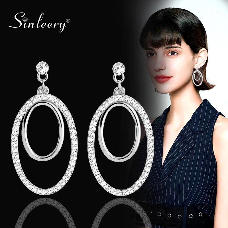 

Dangle & Chandelier SINLEERY Earrings For Women Big Oval Drop Gold Silver Color Cubic Zirconia Wedding Jewelry ES691 SSA1
